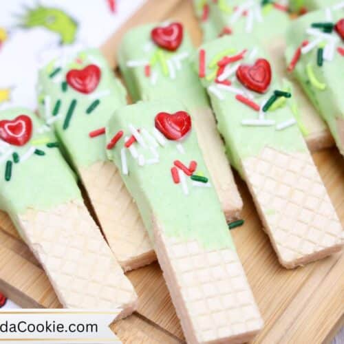 Chocolate Dipped Grinch Wafer Cookies