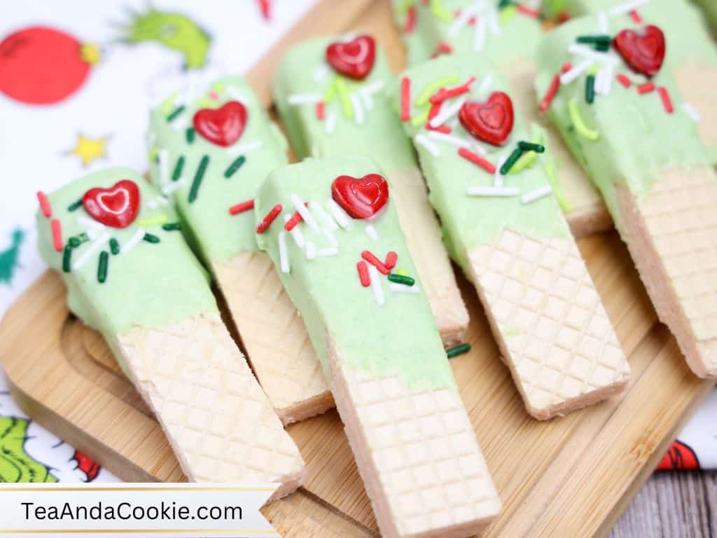 Chocolate Dipped Grinch Wafer Cookies