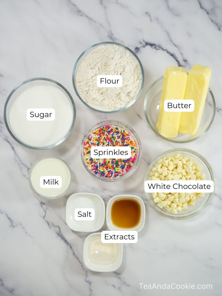 A display of ingredients for Funfetti Edible Cookie Dough