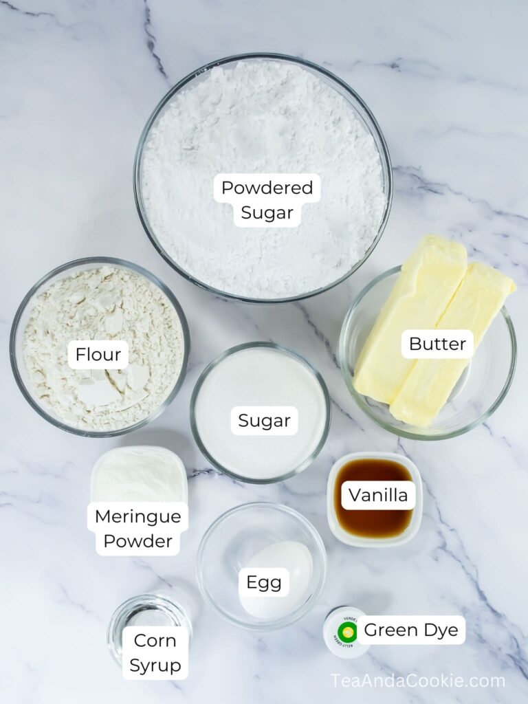 Ingredients for sugar cookie and icing to make chalkboard cookies with icing